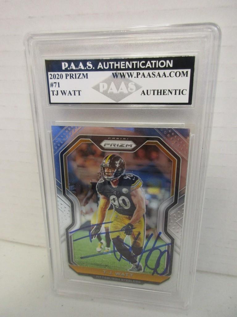 TJ Watt of the Pittsburgh Steelers signed autographed slabbed sportscard PAAS Holo 760