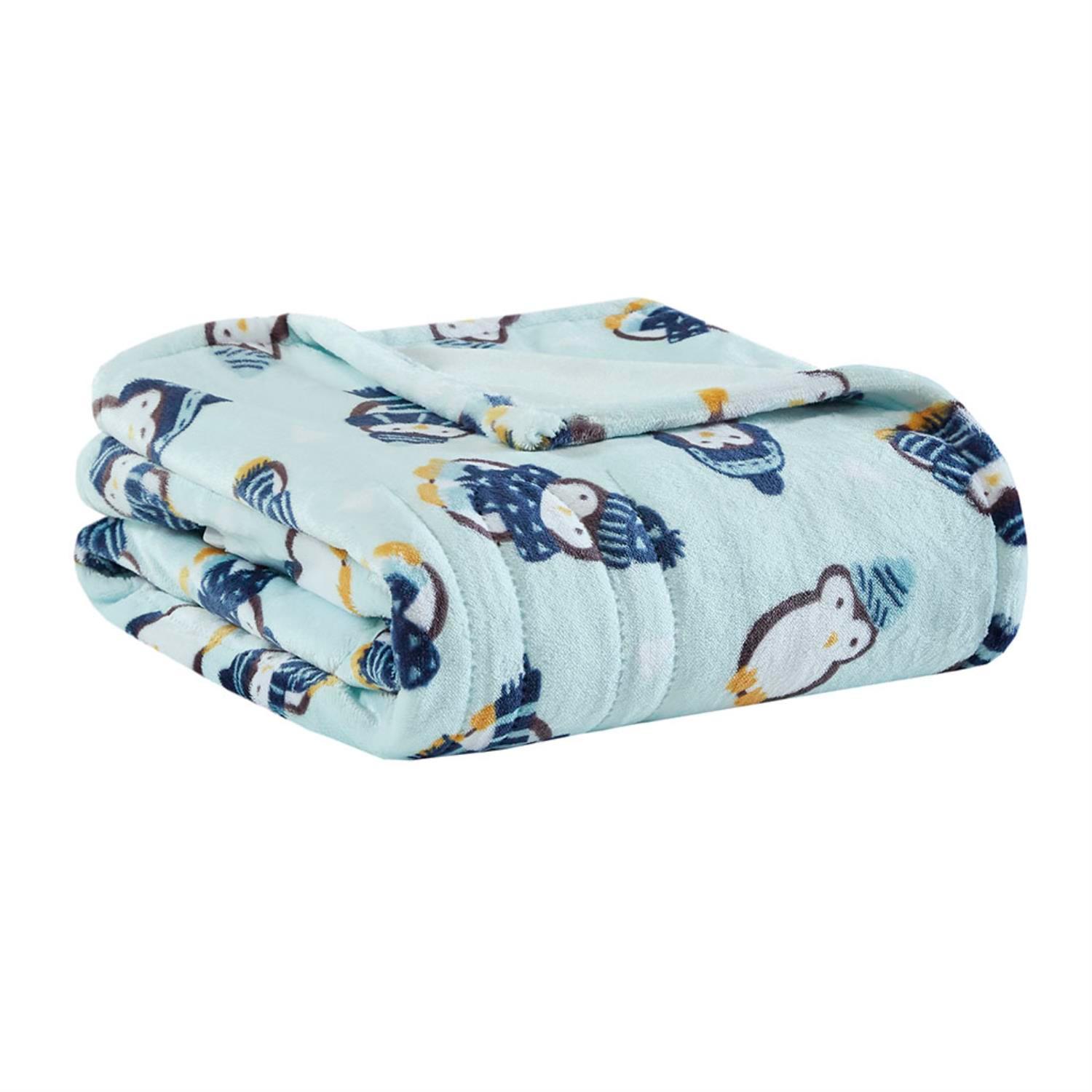 Beautyrest Polyester Microlight Heated Throw In Aqua Penguins Finish BR54-1157