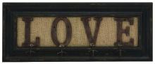 Wood Wall Plaque LOVE 4 Hooks Hanging Coats Home Decor 20412