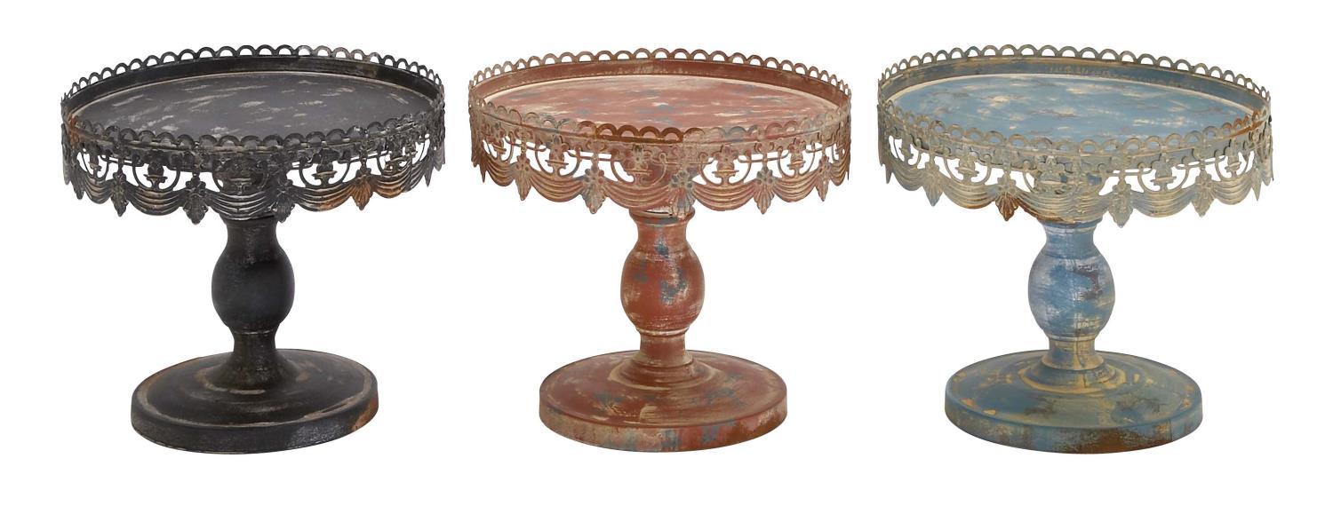 Set of 3 Metal Stands Antiqued Colors of Black Red Blue Patio Decor 50480