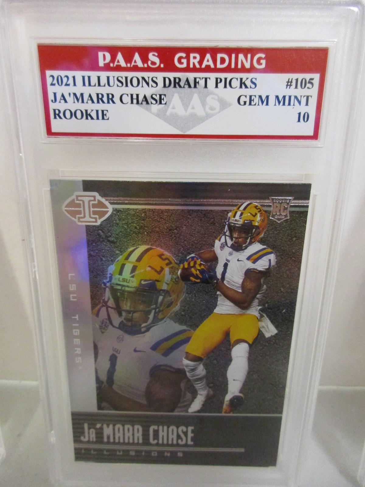 Ja'Marr Chase LSU 2021 Illusions Draft Picks ROOKIE #105 graded PAAS Gem Mint 10