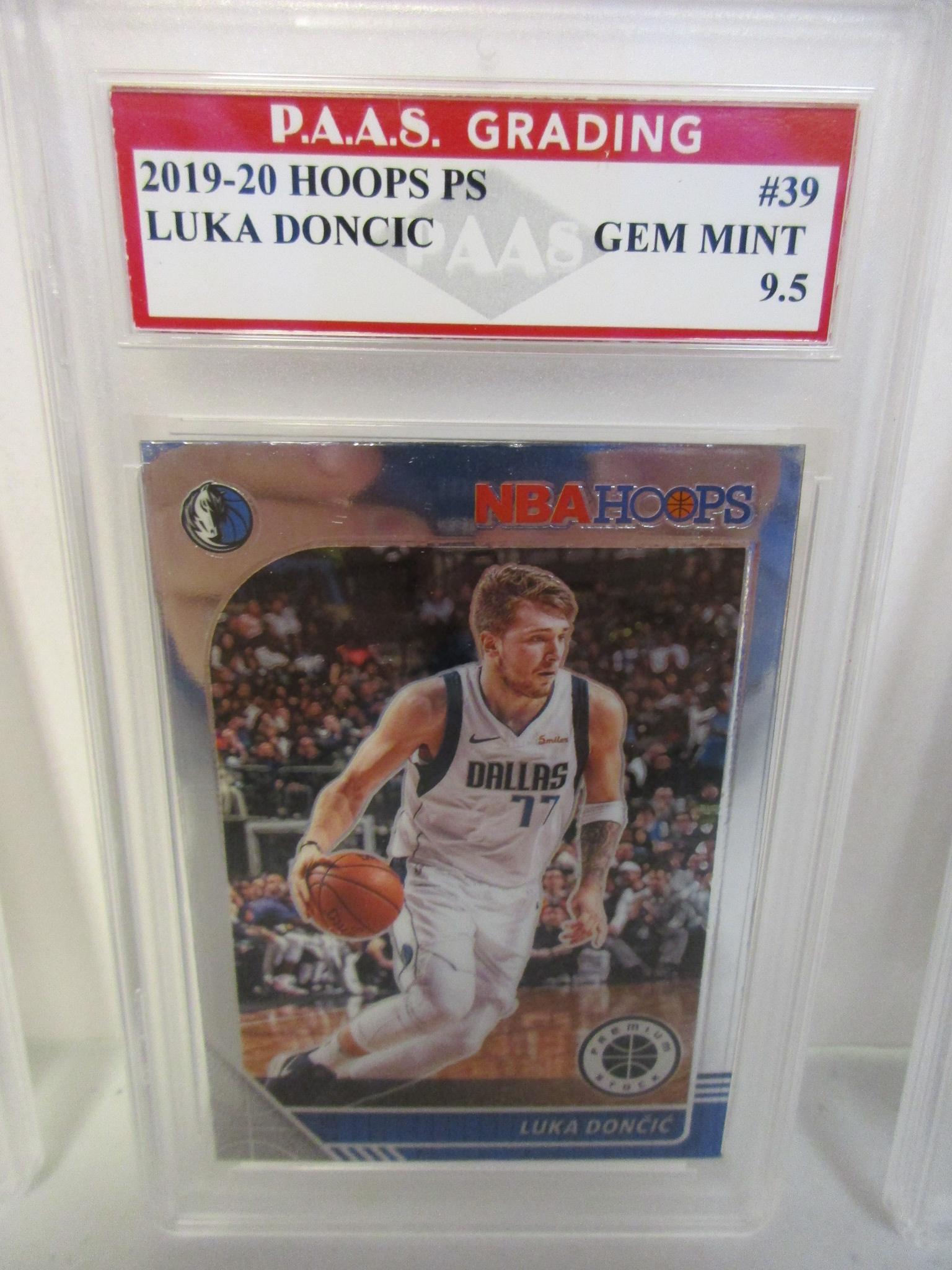 Luka Doncic Mavericks 2019-20 Hoops Premium Stock #39 graded PAAS Gem Mint 9.5