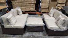 BRAND NEW 5-PIECE  OUTDOOR SYNTHETIC WICKER & ALUMINUM FRAME WITH SUNBRELLA BEIGE CUSHIONS