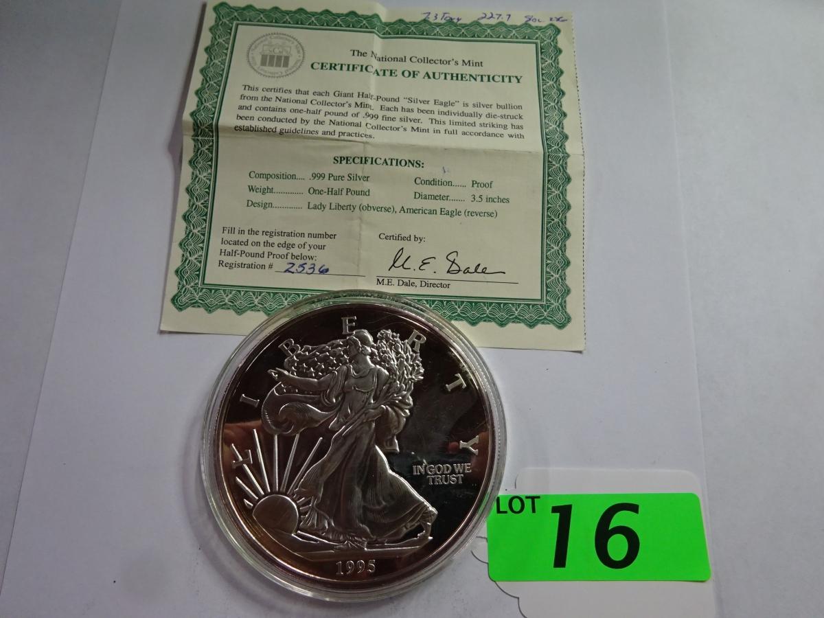 1995 1/2 LB. .999 FINE SILVER COIN