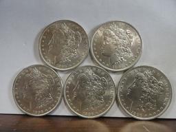 (5) UNCIRCULATED 1896 MORGAN SILVER DOLLARS