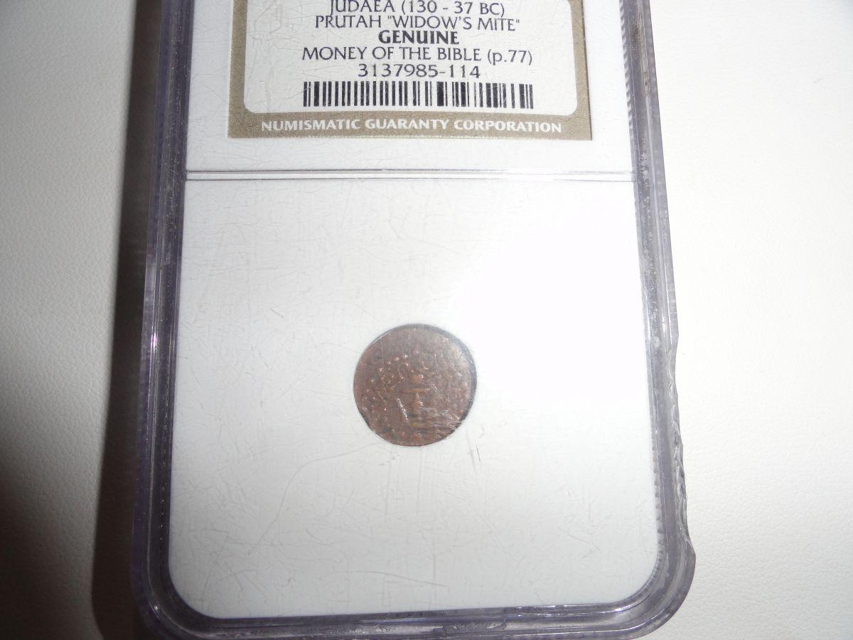 NGC GRADED GENUINE  JUDAEA (130-37 BC) PRUTAH "WIDOW'S MITE"