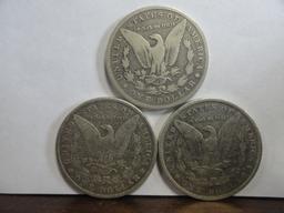 (3) CIRCULATED MORGAN SILVER DOLLARS, 1881, 1883, 1900-O