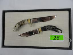 2) P. SHULGA   HAND MADE KNIVES WITH CARVED EAGLE HEADS