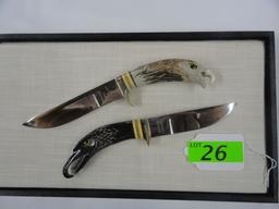 2) P. SHULGA   HAND MADE KNIVES WITH CARVED EAGLE HEADS