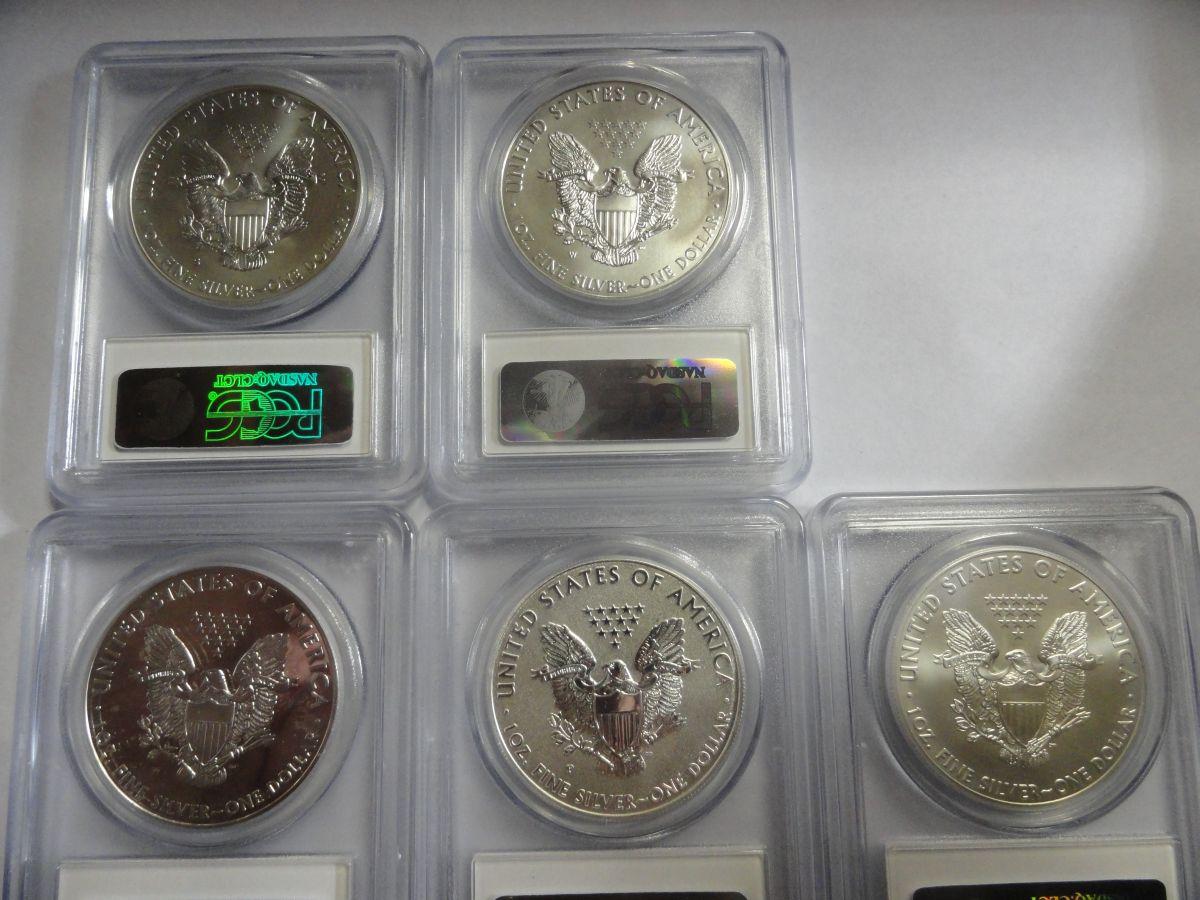 (5) 2011 PCGS FIRST STRIKE 25TH ANNIVERSARY SILVER AMERICAN EAGLE COIN SET