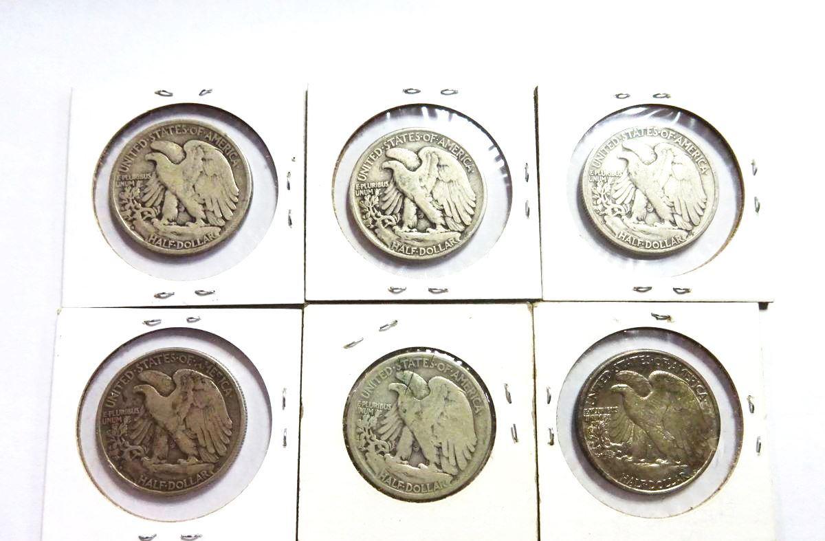 (6) WALKING LIBERTY HALF DOLLARS: 1941-D, 1942, 1943, 1944-S, 1945, 1947-D