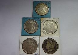 (5) MORGAN SILVER DOLLARS: 1897, 1898-S, 1921, (2) 1921-S