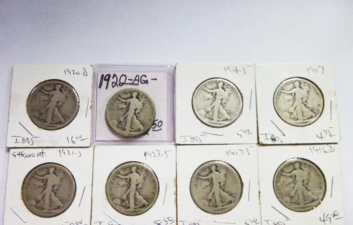 (8) CIRCULATED WALKING LIBERTY HALF DOLLARS: