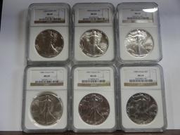 NGC GRADED MS69 SET OF SILVER AMERICAN EAGLE COINS, 1986-2013, (28) COINS TOTAL