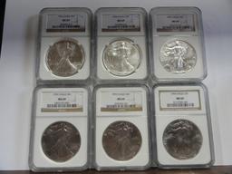 NGC GRADED MS69 SET OF SILVER AMERICAN EAGLE COINS, 1986-2013, (28) COINS TOTAL