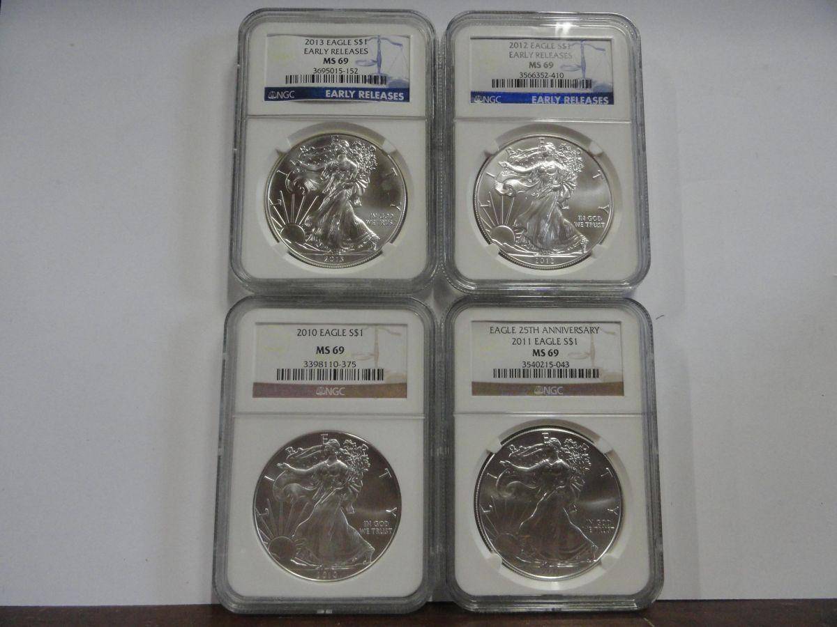 NGC GRADED MS69 SET OF SILVER AMERICAN EAGLE COINS, 1986-2013, (28) COINS TOTAL