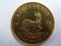 1978 SOUTH AFRICA KRUGERAND, 1 OZ, FINE GOLD COIN