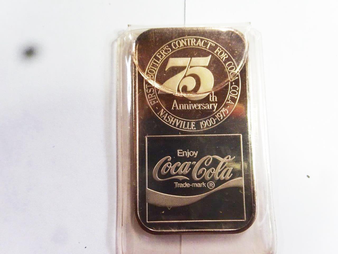 COCA COLA 75TH ANNIVERSARY 1 T OZ .999 FINE SILVER