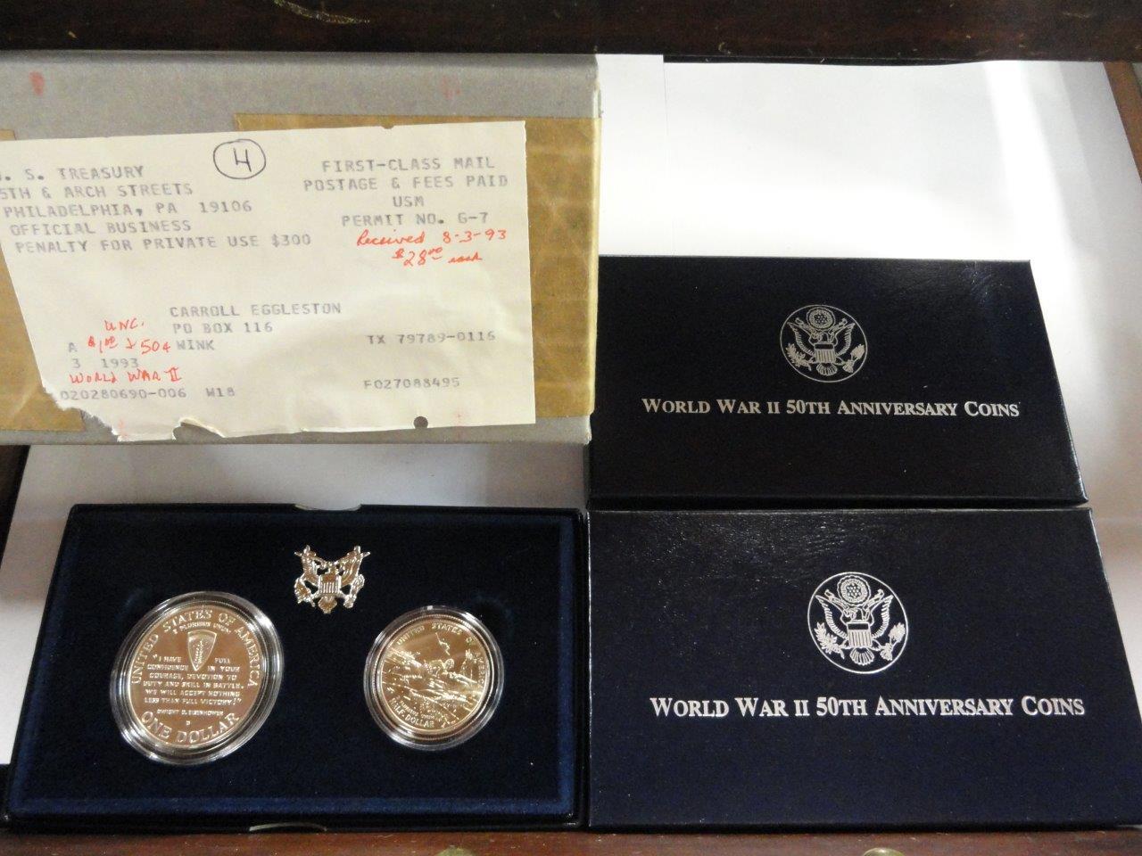 (3) 1991-95 U.S. MINT WORLD WAR II 50TH ANNIVERSARY COMMEMORATIVE TWO-COIN UNCIRCULATED SETS