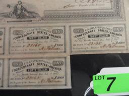 CONFEDERATE 1000 BOND WITH COA, SOTHEBY'S LONDON