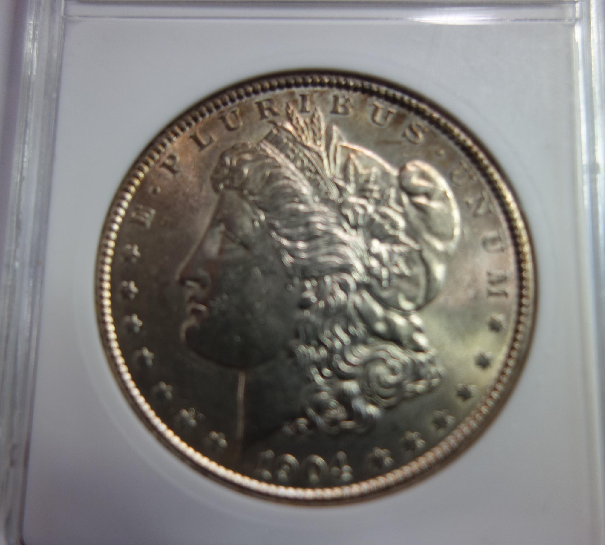 ANACS GRADED MS-62, 1904 MORGAN SILVER DOLLAR