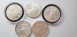 (5) BU SILVER AMERICAN EAGLE COINS: