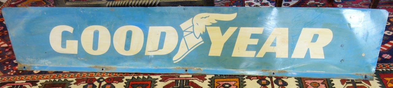 VINTAGE DOUBLE SIDED GOODYEAR PORCELAIN SIGN- 68 X 12"