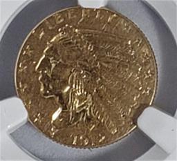 NGC GRADED AU53 1912 $2.50 INDIAN HEAD GOLD COIN