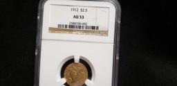 NGC GRADED AU53 1912 $2.50 INDIAN HEAD GOLD COIN