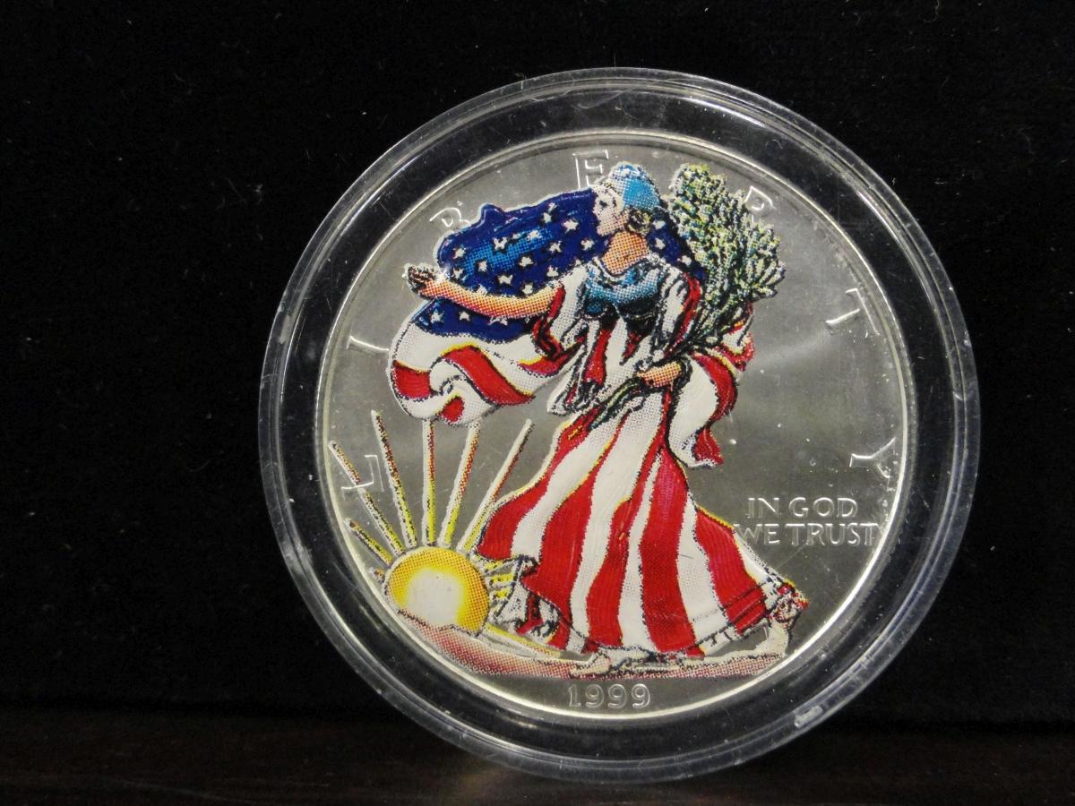 1999 COLORIZED SILVER EAGLE 1 OZ FINE .999 SILVER