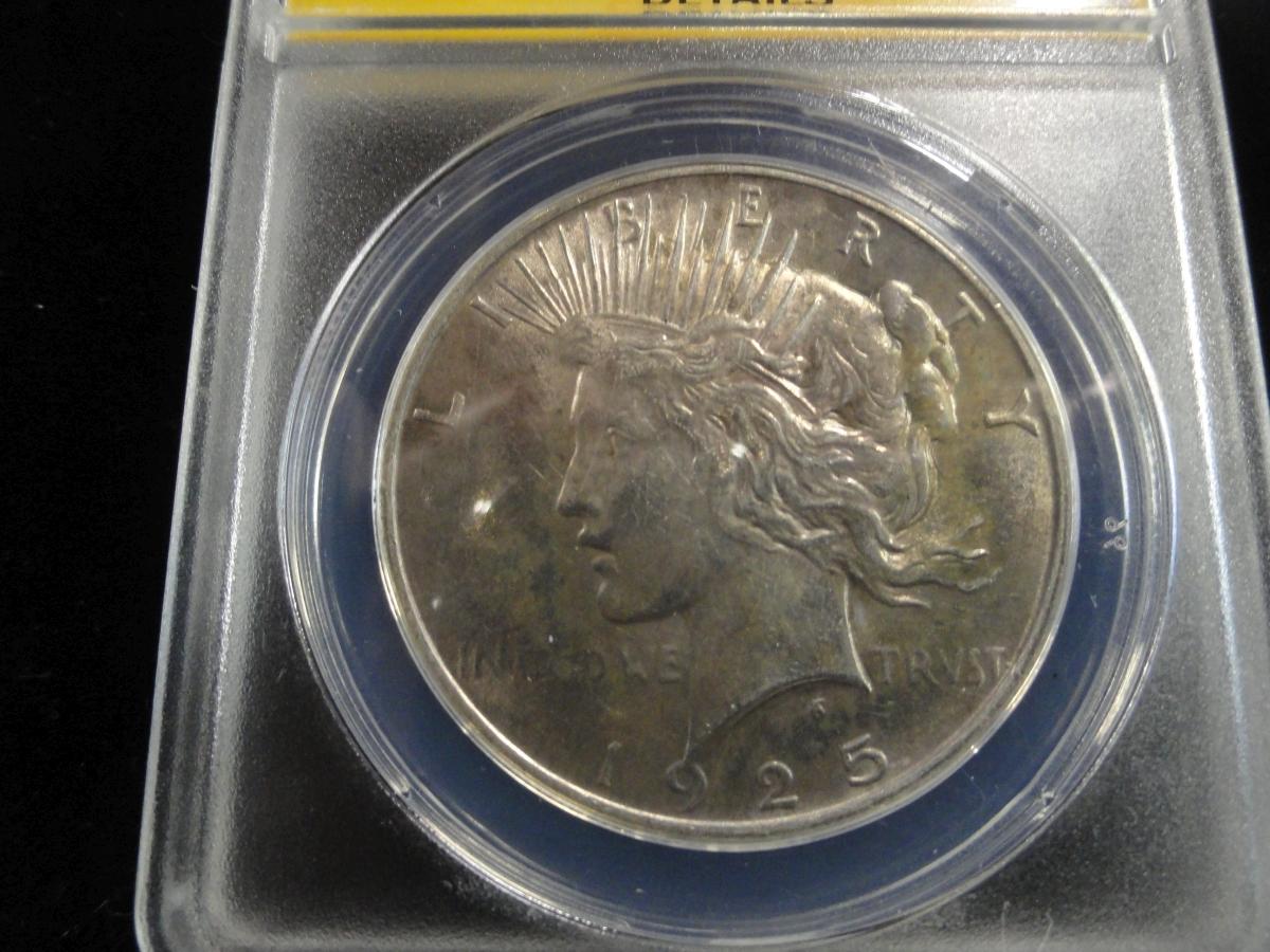 ANACS GRADED MS60, DETAILS, CLEANED PEACE SILVER DOLLAR