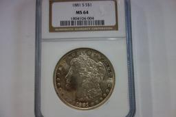 NGC GRADED MS64 1881-S MORGAN SILVER DOLLAR