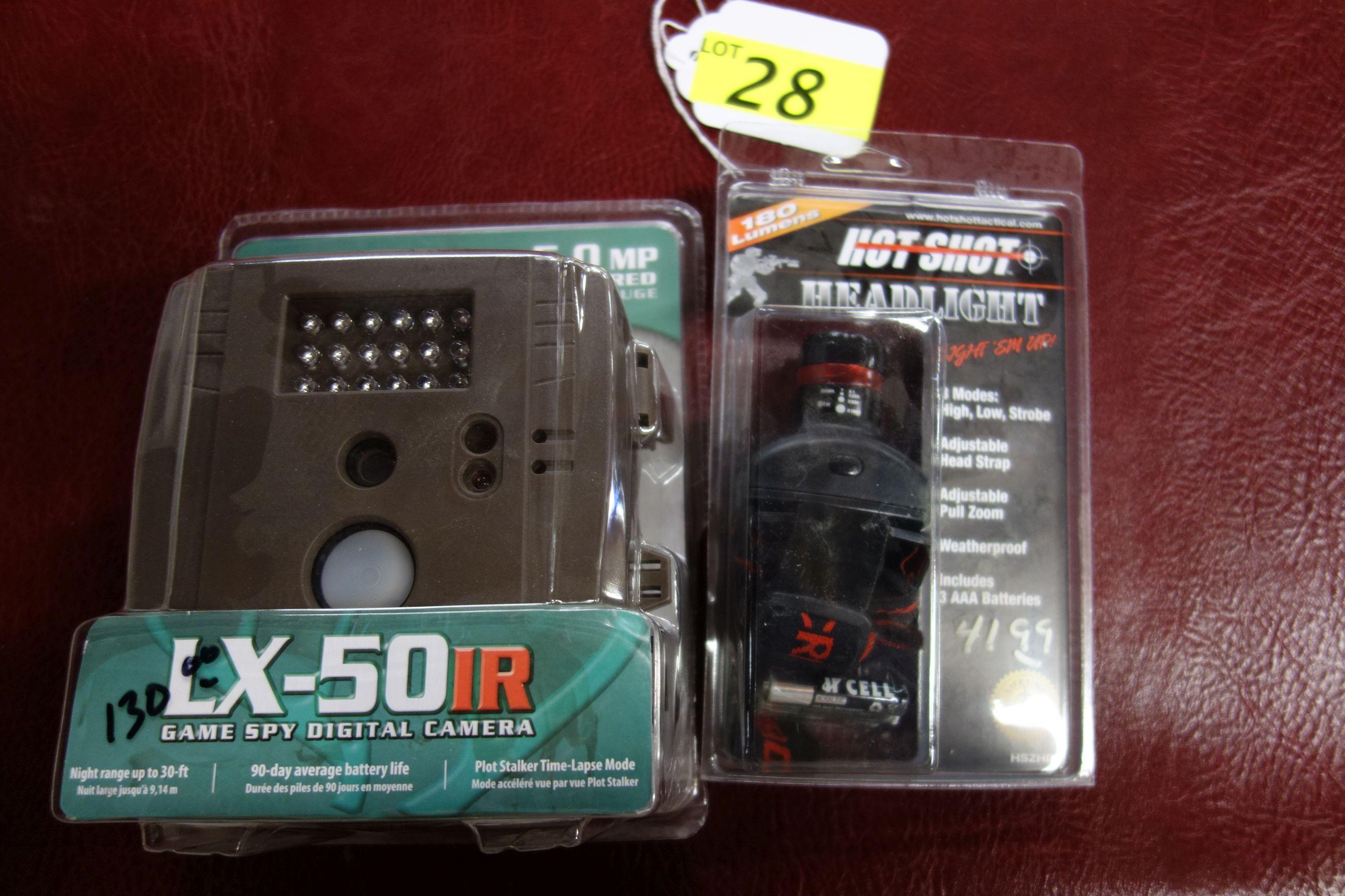 MOULTRIE LX50I R GAME CAMERA NEW IN BOX AND HOT SHOT HEADLIGHT NEW IN BOX