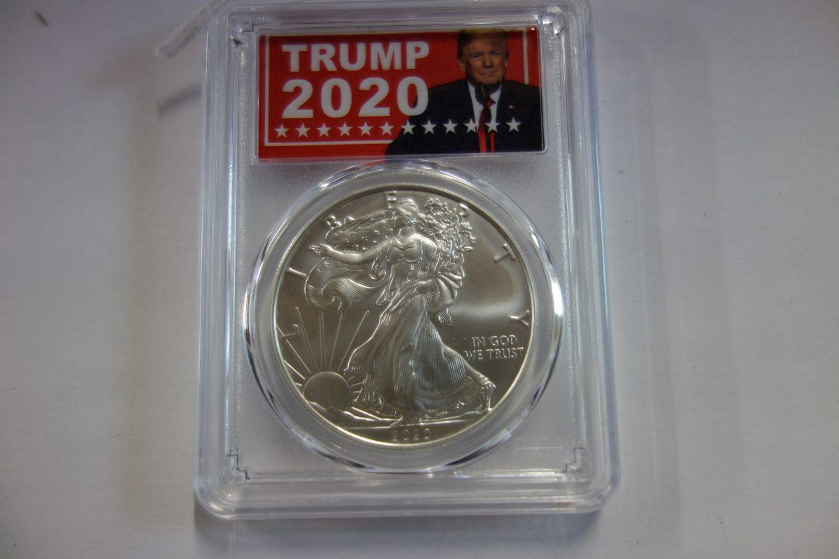 PCGS GRADED MS69 2020 SILVER EAGLE, TRUMP 2020