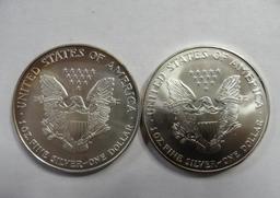 (2) BU AMERICAN EAGLE ONE OUNCE SILVER COINS: 1995, 1996