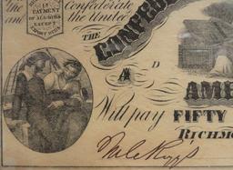 1861 CONFEDERATE STATES OF AMERICAN FIFTY DOLLAR NOTE