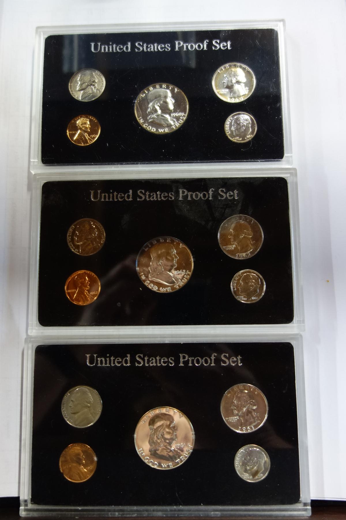 (3) ENCAPSULATED U.S. PROOF SETS: 1960, 1961, 1962