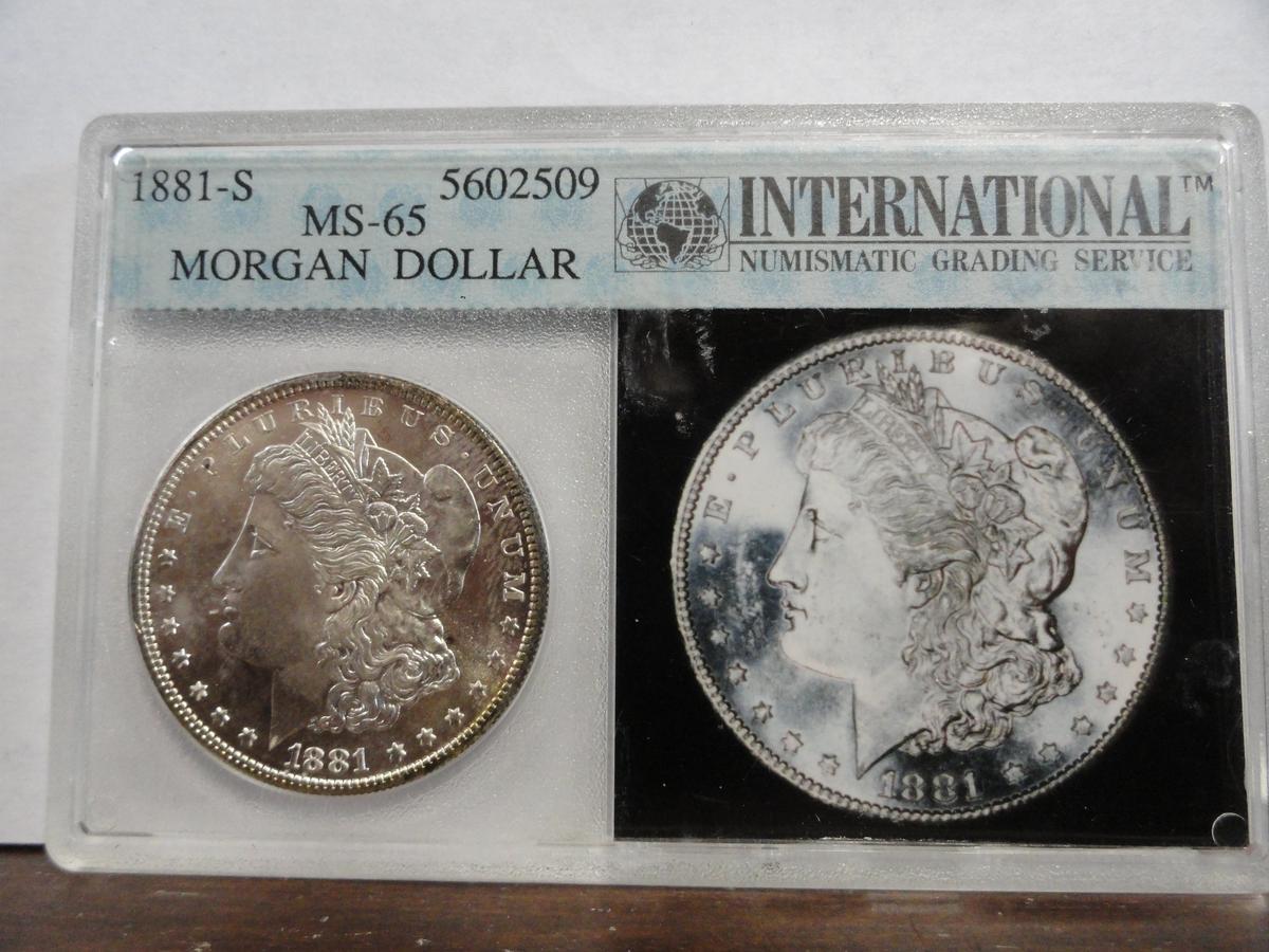 INGS GRADED MS65 1881-S MORGAN SILVER DOLLAR