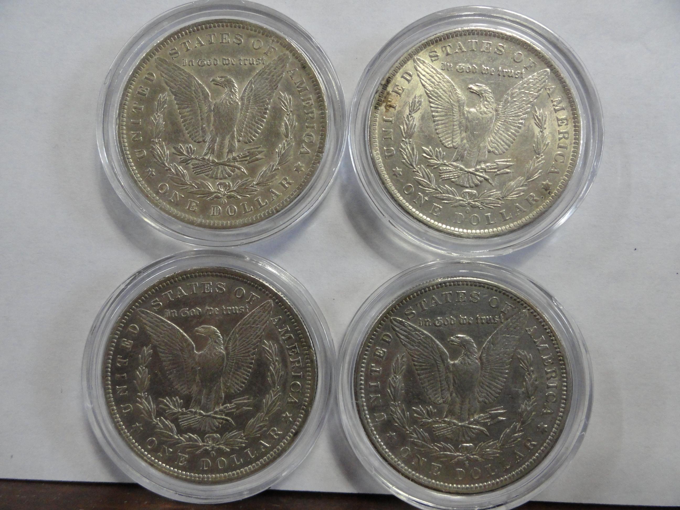 (4) MORGAN SILVER DOLLARS: 1881-O, 1882-S, 1883-O, 1884-O