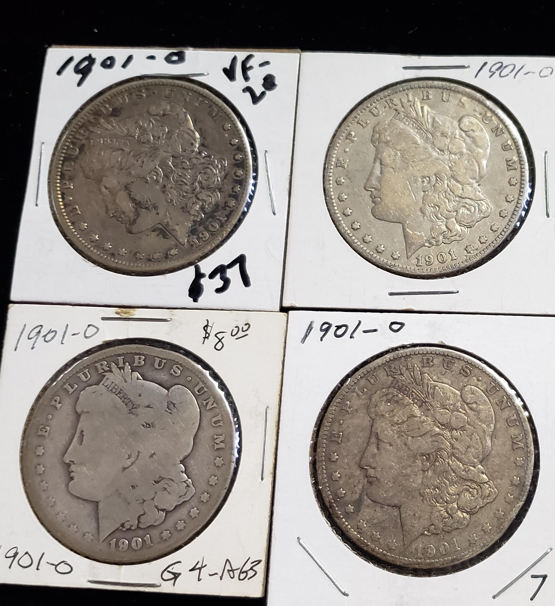 (4) 1901-O MORGAN SILVER DOLLARS