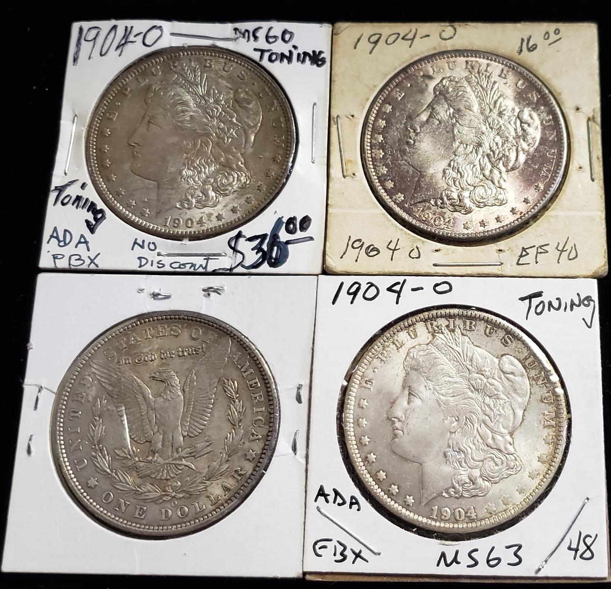 (4) 1904-O MORGAN SILVER DOLLARS