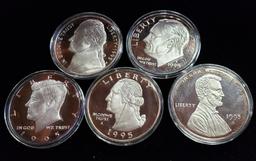 (5) 1995 ONE HALF POUND PURE SILVER ROUNDS: