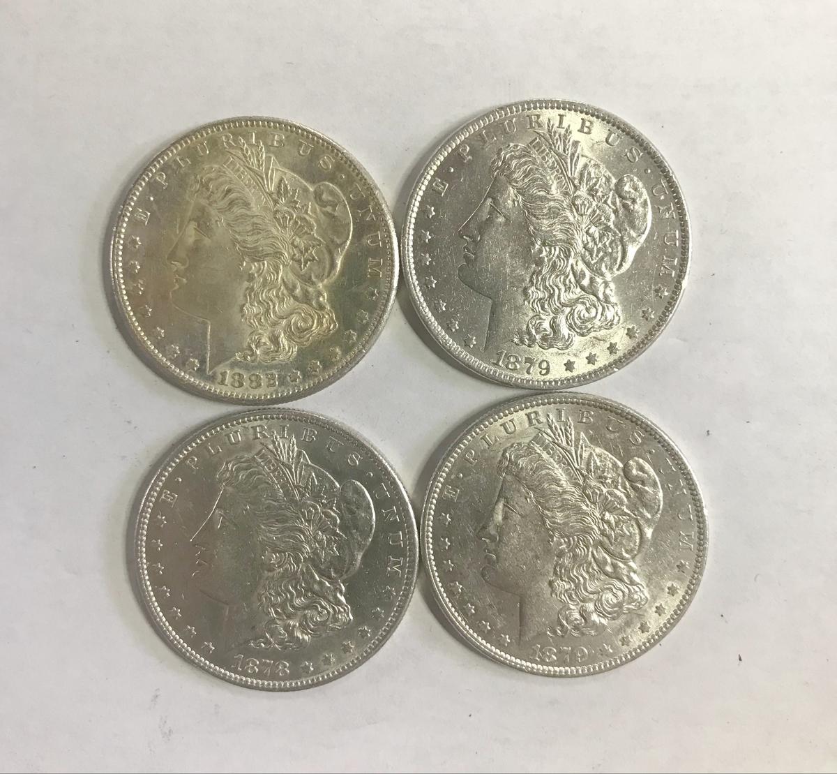 (4) VF-AU MORGAN SILVER DOLLARS: