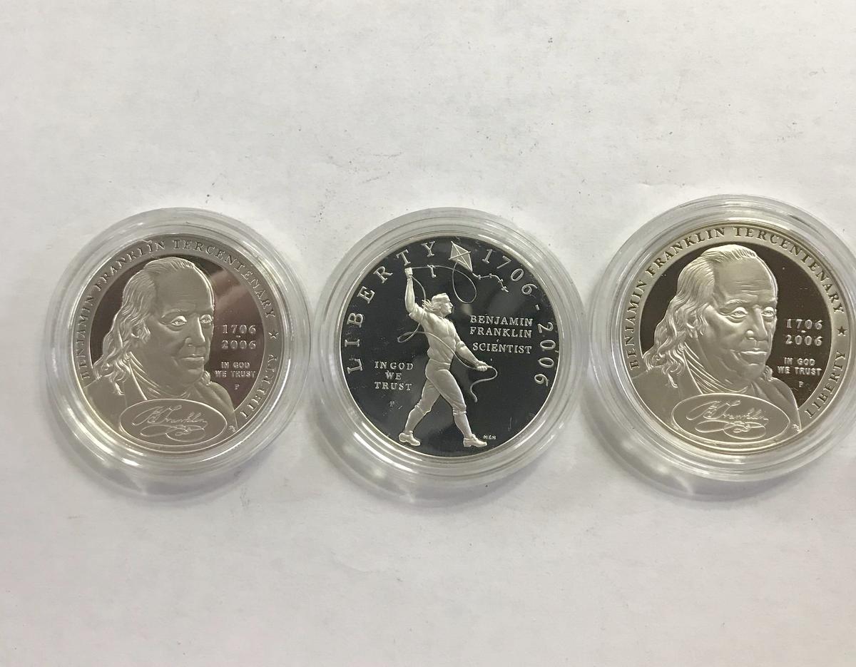 (3) BEN FRANKLIN 2006 COMMEMORATIVE PROOF SILVER DOLLARS: