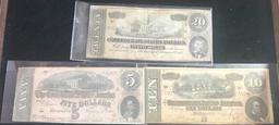 (3) CONFEDERATE STATES OF AMERICA NOTES: $5, $10, $20