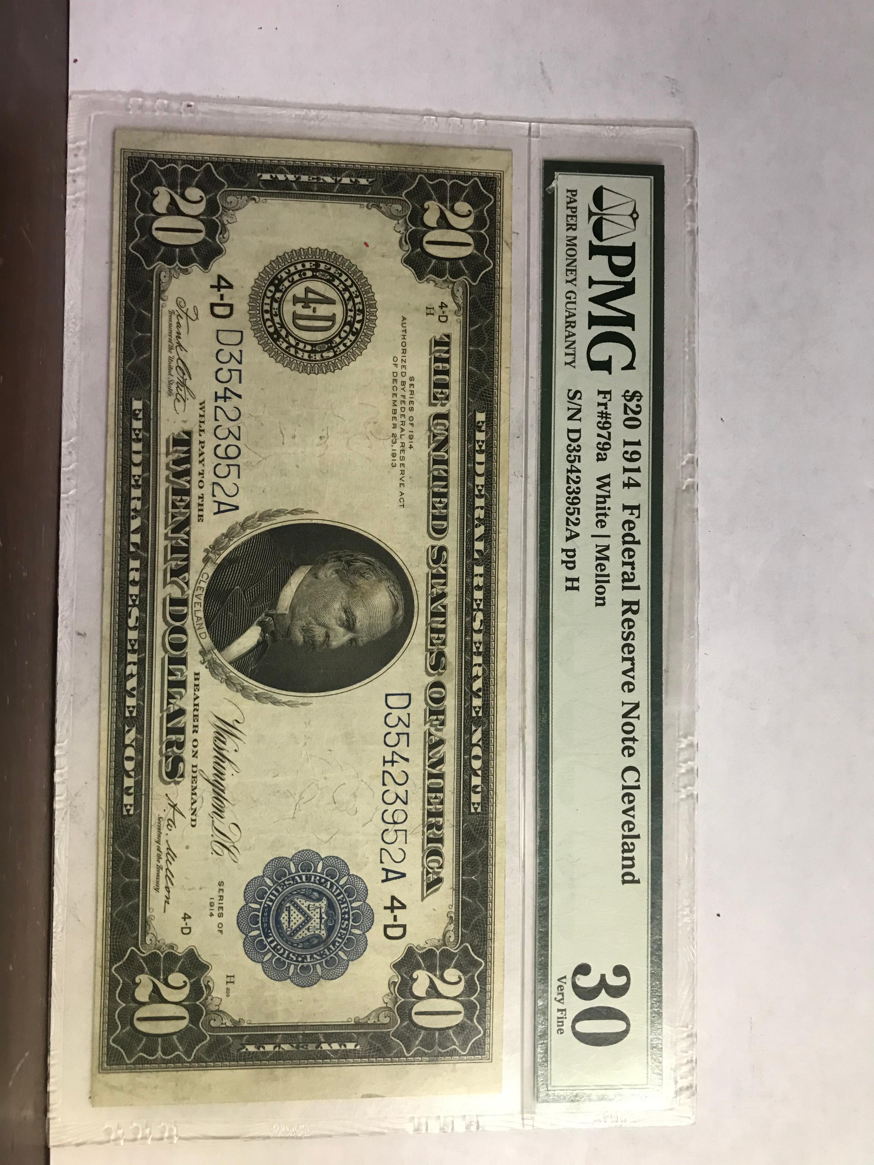 PMG GRADED VF30 $20 1914 FEDERAL RESERVE NOTE