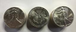 1986, FIRST YEAR, BU ROLL OF 20 AMERICAN EAGLE SILVER COINS