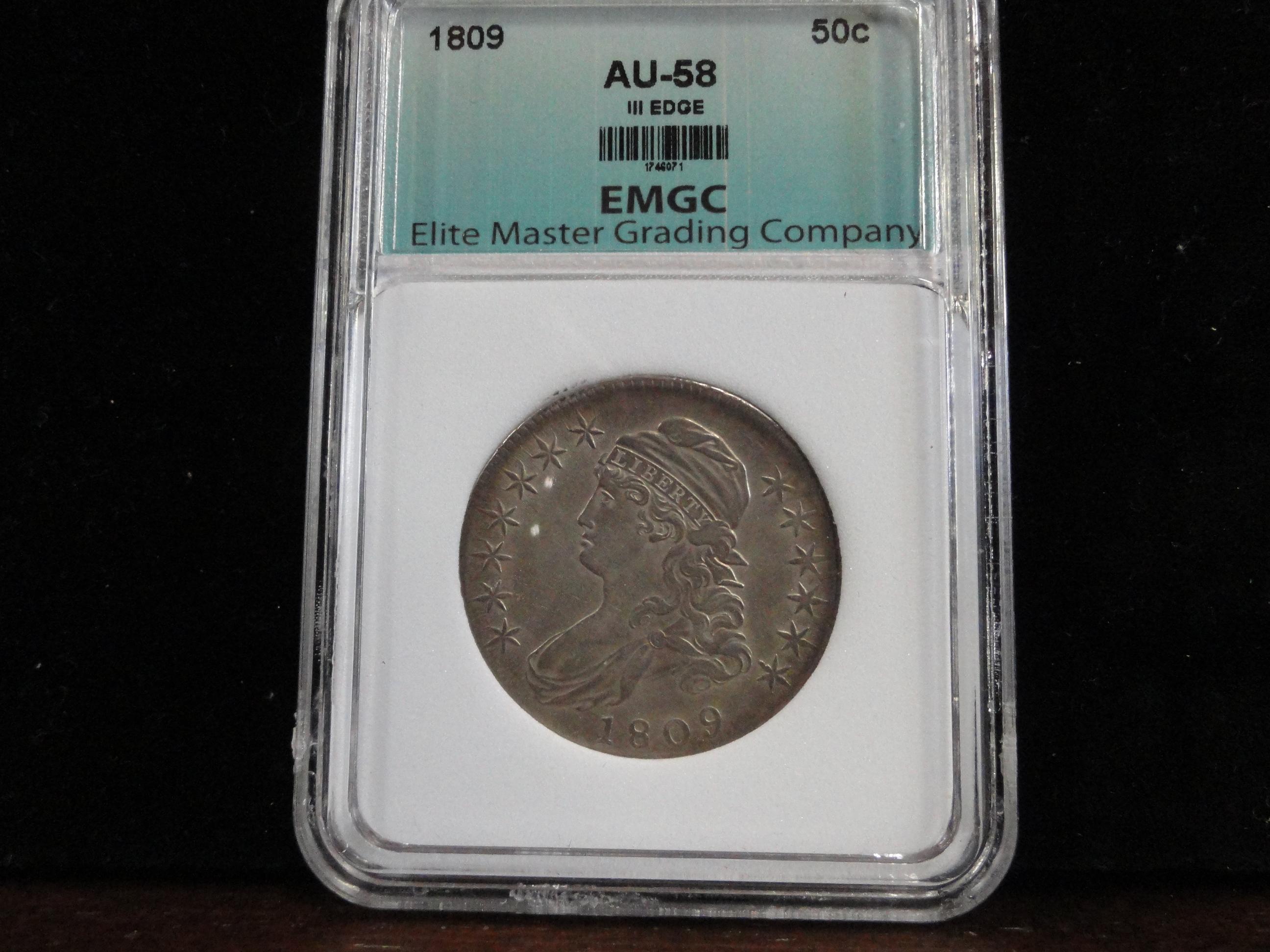 EMGC GRADED AU-58 1809 50¢ 111 EDGE