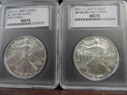 (4) PCC GRADED MS70 FIRST STRIKE 999 FINE SILVER AMERICAN EAGLE COINS