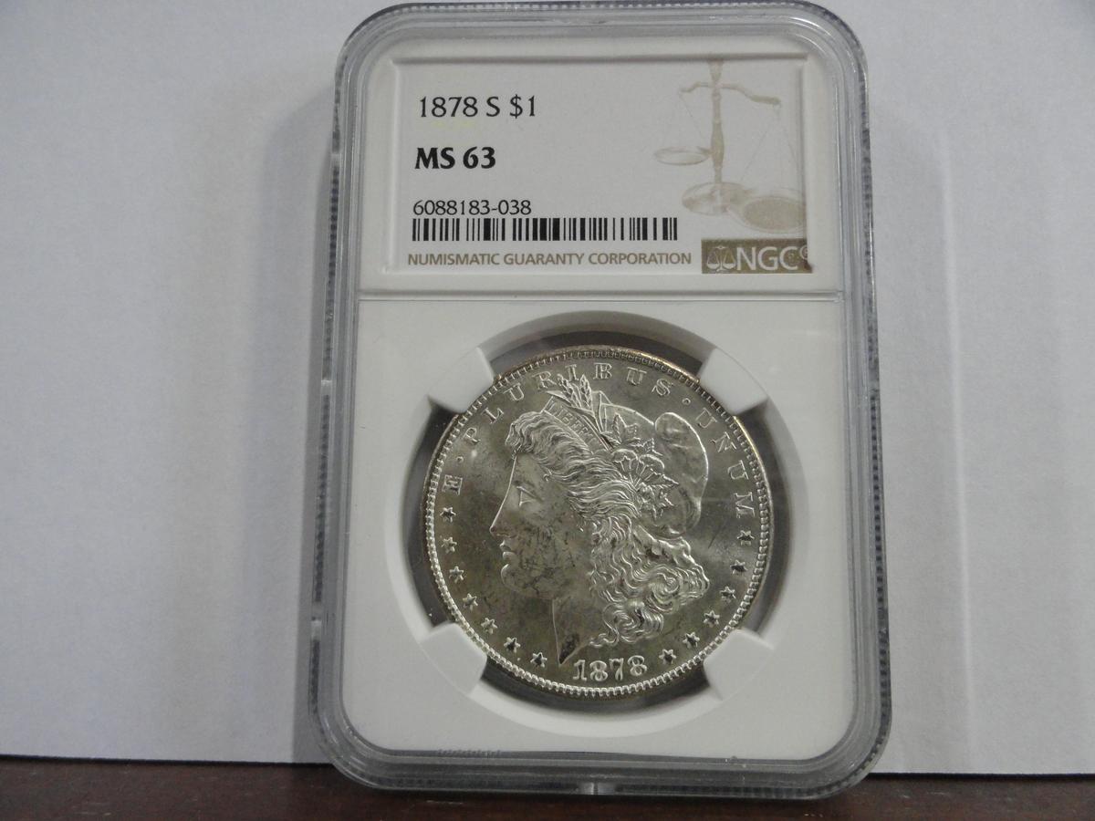 NGC GRADED MS63 1878-S MORGAN SILVER DOLLAR